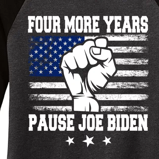 Joe Biden Us Flag Funny Quote Saying Four More Years Pause Women's Tri-Blend 3/4-Sleeve Raglan Shirt