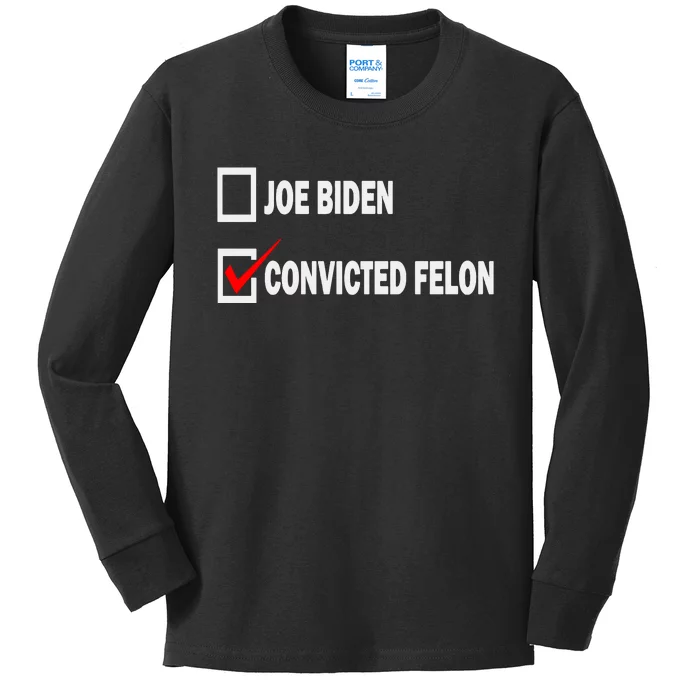 Joe Biden Vs Convicted Felon Funny Ballot Paper Voting Humor Kids Long Sleeve Shirt