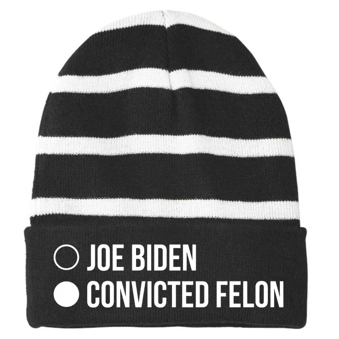 Joe Biden Vs Convicted Felon Funny Ballot Paper Voting Humor Striped Beanie with Solid Band