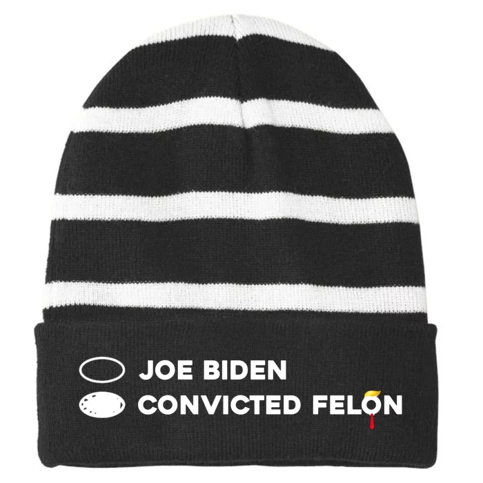 Joe Biden Vs Convicted Felon Funny Ballot Paper Voting Humor Striped Beanie with Solid Band