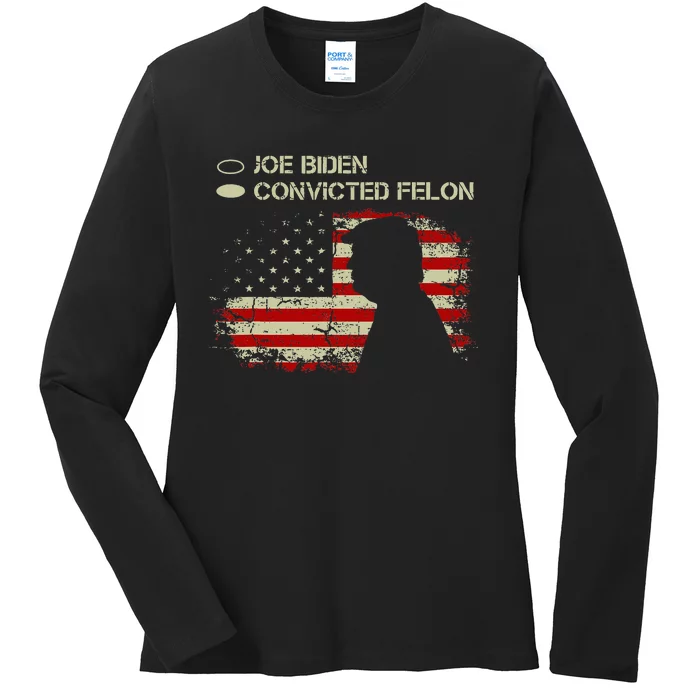 Joe Biden Vs Convicted Felon Funny Ballot Paper Voting Humor Ladies Long Sleeve Shirt