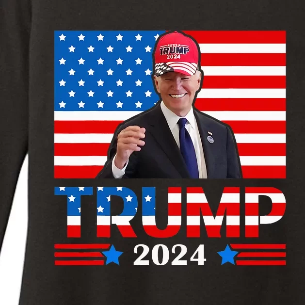 Joe Biden Wearing A Trump Hat Meme 2024 Election Vote Trump Womens CVC Long Sleeve Shirt