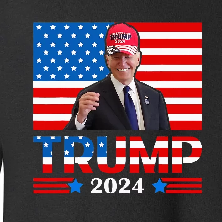 Joe Biden Wearing A Trump Hat Meme 2024 Election Vote Trump Toddler Sweatshirt