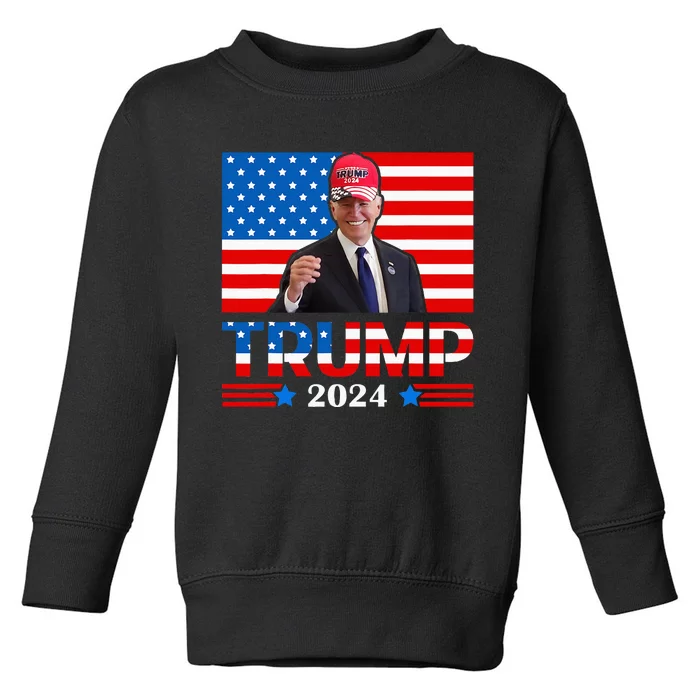 Joe Biden Wearing A Trump Hat Meme 2024 Election Vote Trump Toddler Sweatshirt