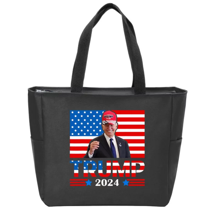 Joe Biden Wearing A Trump Hat Meme 2024 Election Vote Trump Zip Tote Bag