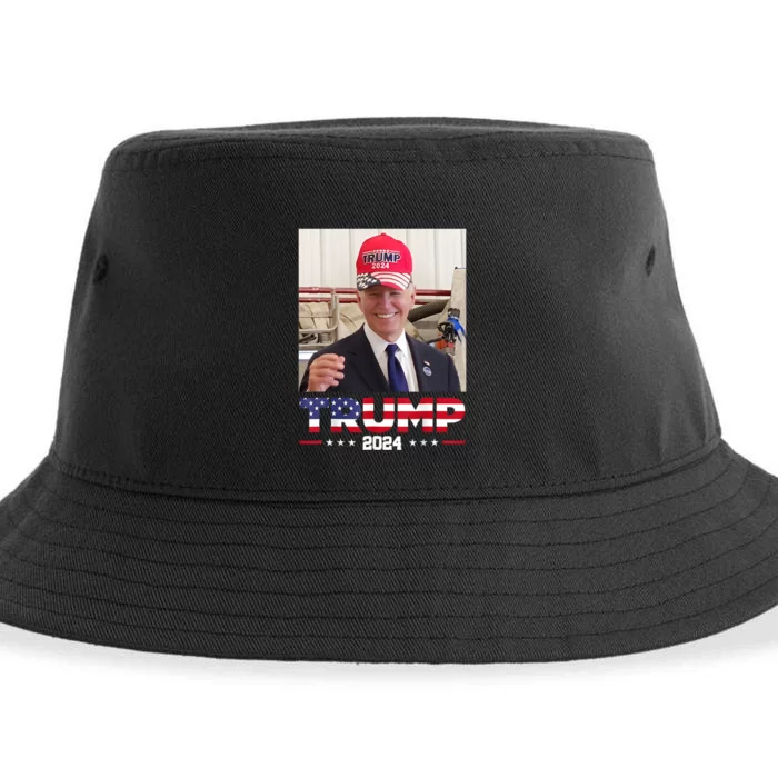 Joe Biden Wearing A Trump Hat Sustainable Bucket Hat