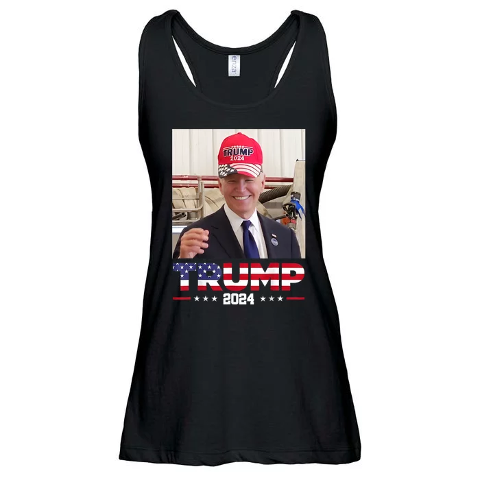 Joe Biden Wearing A Trump Hat Ladies Essential Flowy Tank