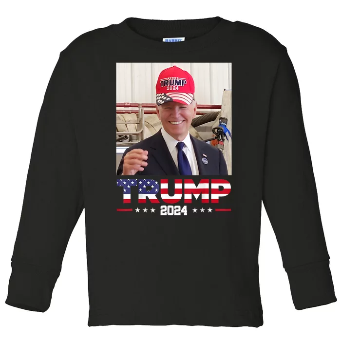 Joe Biden Wearing A Trump Hat Toddler Long Sleeve Shirt