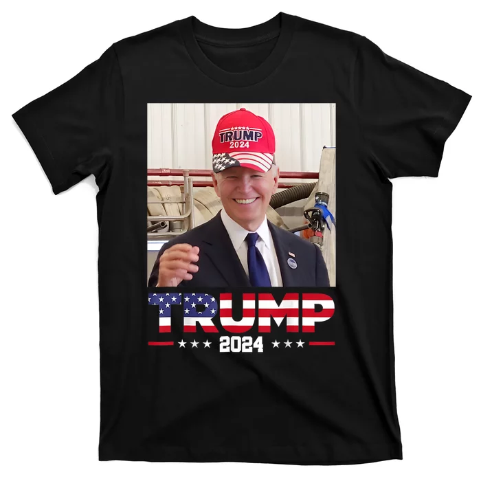 Joe Biden Wearing A Trump Hat T-Shirt