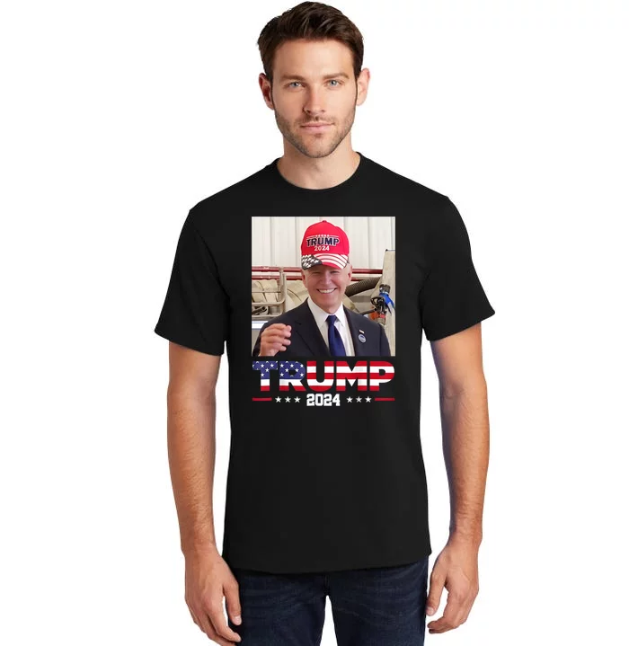 Joe Biden Wearing A Trump Hat Tall T-Shirt