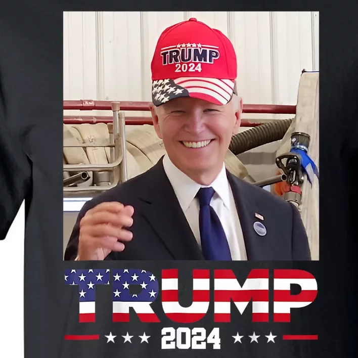 Joe Biden Wearing A Trump Hat Tall T-Shirt