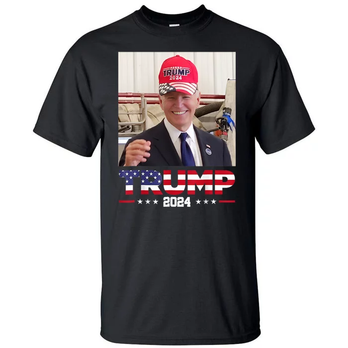 Joe Biden Wearing A Trump Hat Tall T-Shirt