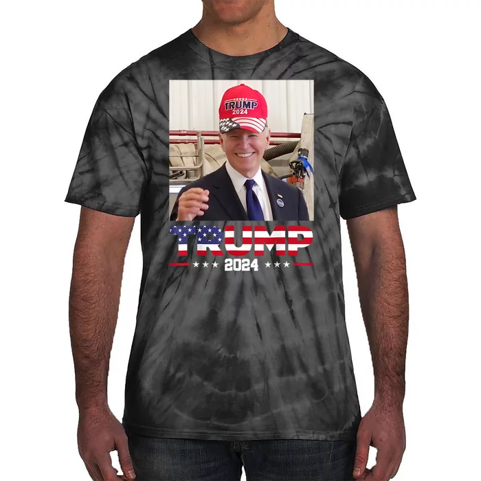 Joe Biden Wearing A Trump Hat Tie-Dye T-Shirt