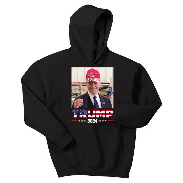 Joe Biden Wearing A Trump Hat Kids Hoodie