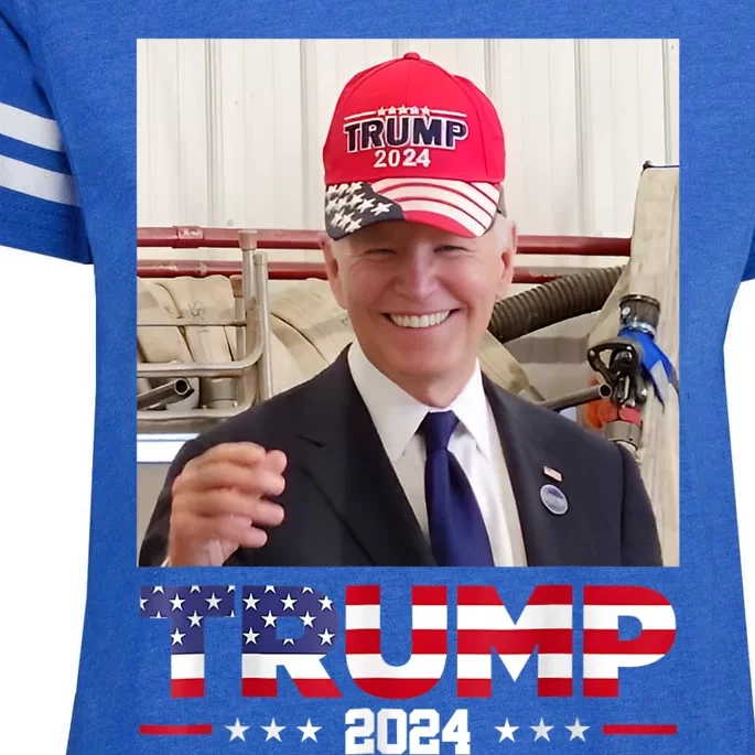 Joe Biden Wearing A Trump Hat Enza Ladies Jersey Football T-Shirt