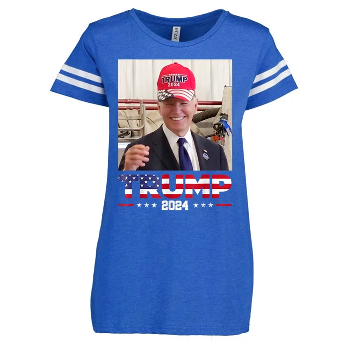 Joe Biden Wearing A Trump Hat Enza Ladies Jersey Football T-Shirt