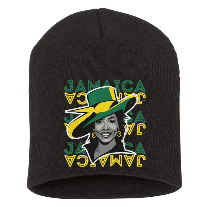 Jamaican Black Woman Girl Happy Independence Day Jamaica Short Acrylic Beanie