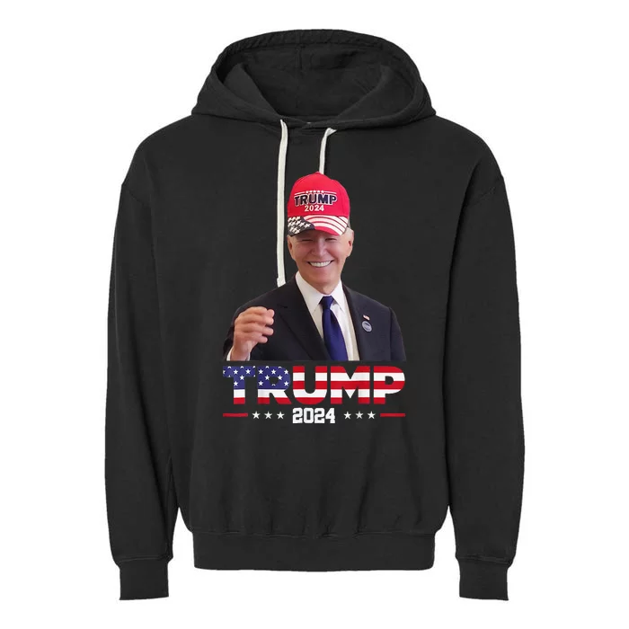 Joe Biden Wearing A Trump Hat Gift Garment-Dyed Fleece Hoodie