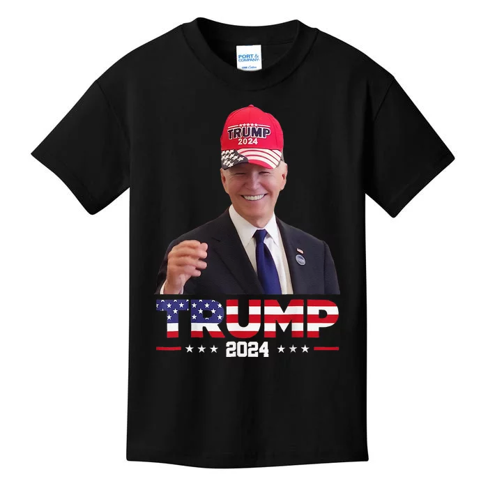 Joe Biden Wearing A Trump Hat Gift Kids T-Shirt