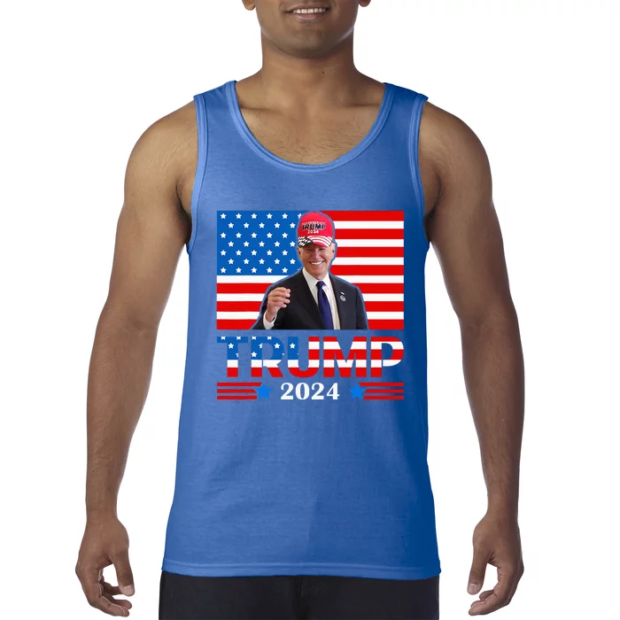 Joe Biden Wearing A Trump Hat Meme 2024 Tank Top