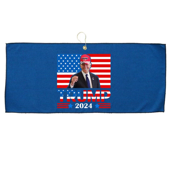 Joe Biden Wearing A Trump Hat Meme 2024 Large Microfiber Waffle Golf Towel