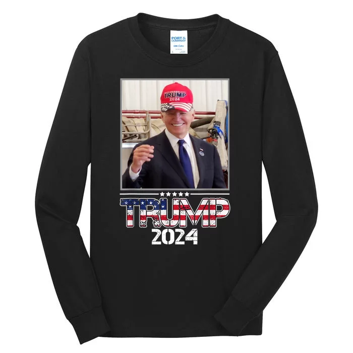 Joe Biden Wearing A Trump Hat Election 2024 Funny Tall Long Sleeve T-Shirt