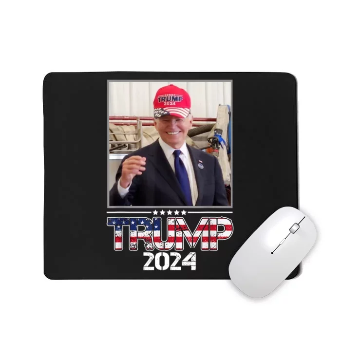 Joe Biden Wearing A Trump Hat Election 2024 Funny Mousepad