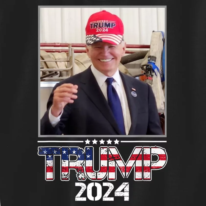 Joe Biden Wearing A Trump Hat Election 2024 Funny Kids Sweatshirt