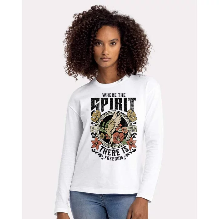 Jesus Bible Where The Spirit Of The Lord Is There Is Freedom Womens Cotton Relaxed Long Sleeve T-Shirt