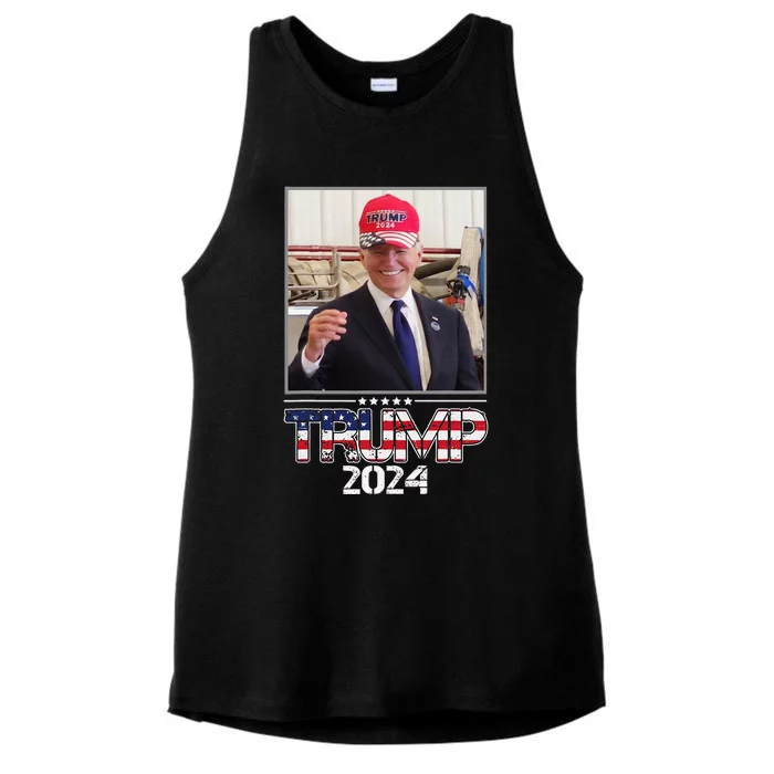 Joe Biden Wearing A Trump Hat Election 2024 Funny Ladies Tri-Blend Wicking Tank