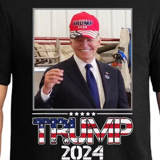 Joe Biden Wearing A Trump Hat Election 2024 Funny Pajama Set