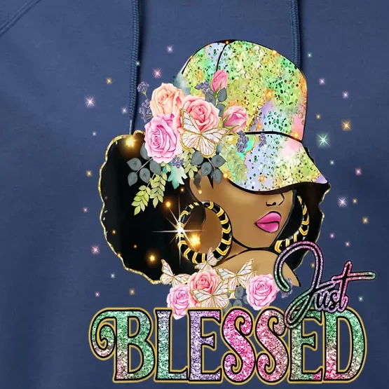 Just Blessed Woman's Cute Tops Religious Black Afro Performance Fleece Hoodie