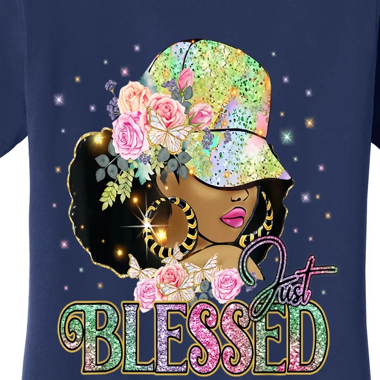 Just Blessed Woman's Cute Tops Religious Black Afro Women's T-Shirt