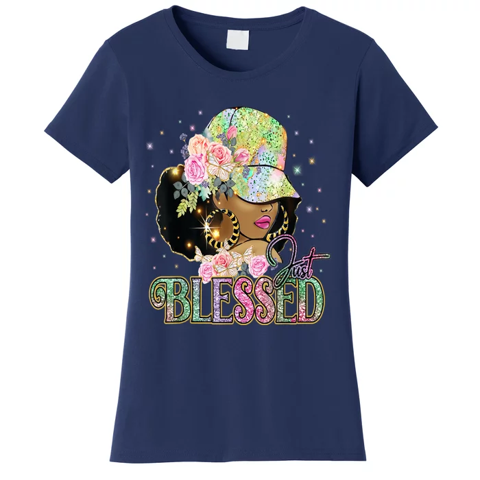 Just Blessed Woman's Cute Tops Religious Black Afro Women's T-Shirt