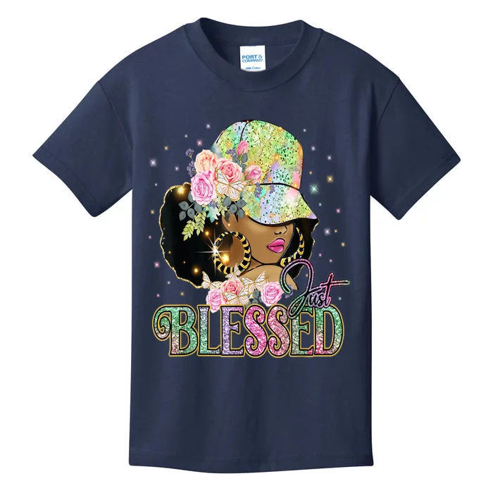 Just Blessed Woman's Cute Tops Religious Black Afro Kids T-Shirt