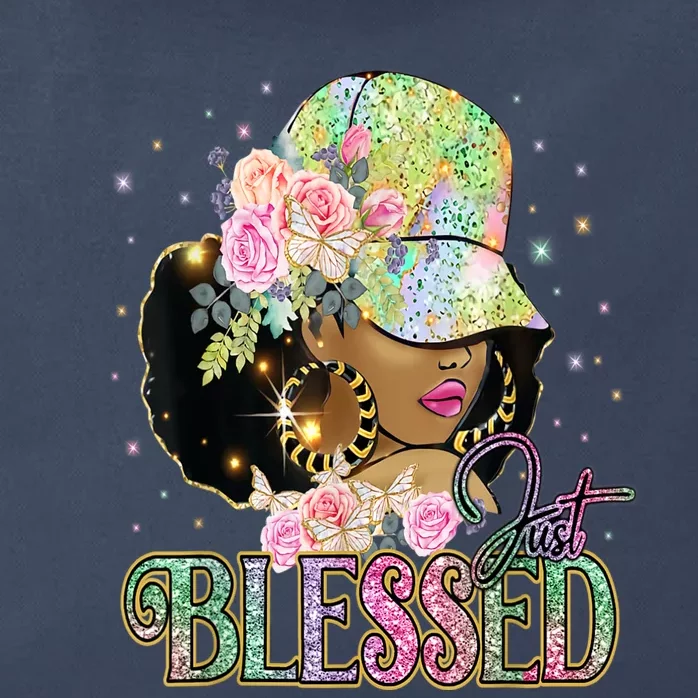 Just Blessed Woman's Cute Tops Religious Black Afro Zip Tote Bag