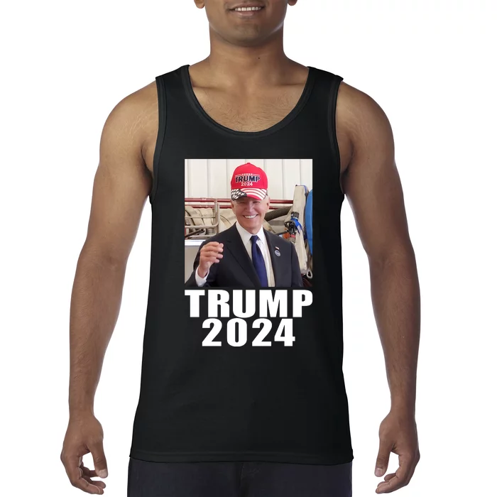 Joe Biden Wearing Trump 2024 Hat Tank Top