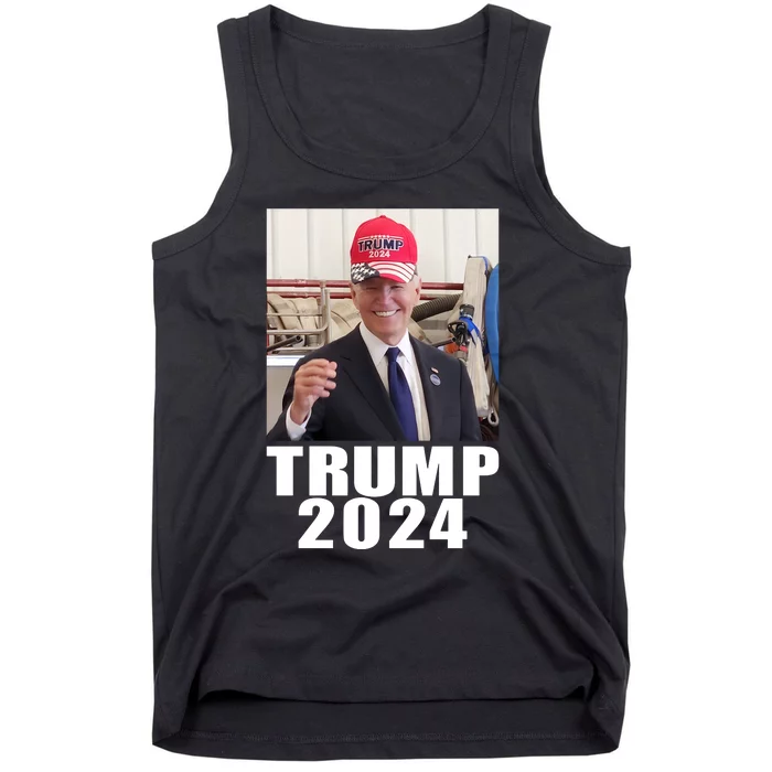 Joe Biden Wearing Trump 2024 Hat Tank Top