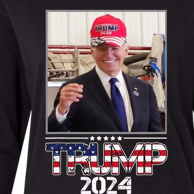 Joe Biden Wearing A Trump Hat Election 2024 Womens Cotton Relaxed Long Sleeve T-Shirt