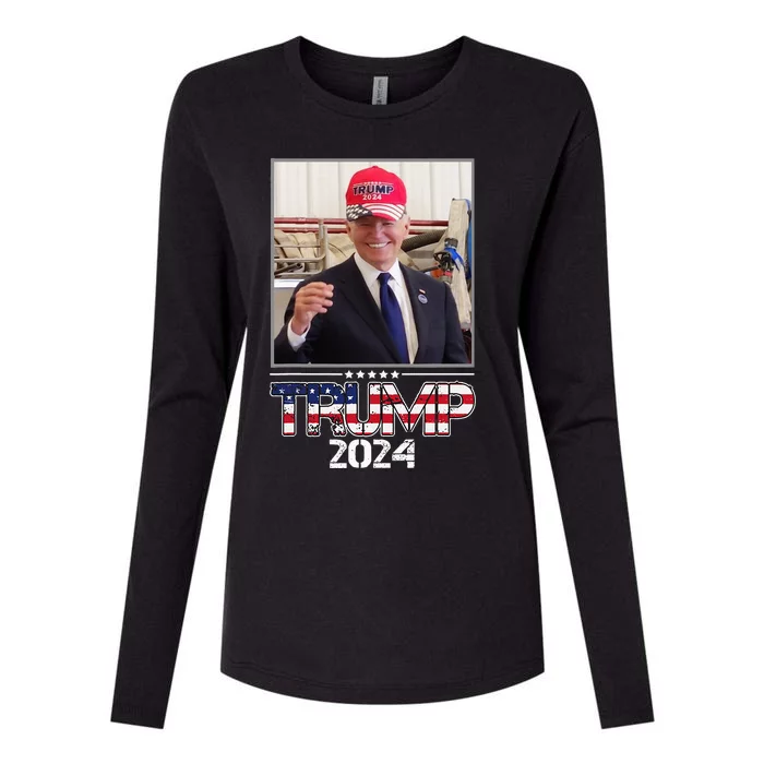 Joe Biden Wearing A Trump Hat Election 2024 Womens Cotton Relaxed Long Sleeve T-Shirt