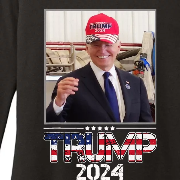 Joe Biden Wearing A Trump Hat Election 2024 Womens CVC Long Sleeve Shirt