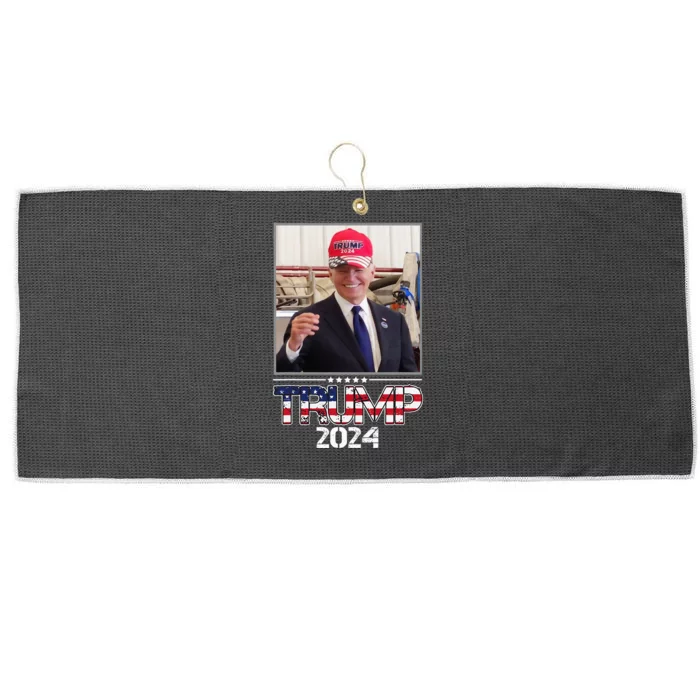 Joe Biden Wearing A Trump Hat Election 2024 Large Microfiber Waffle Golf Towel