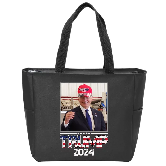 Joe Biden Wearing A Trump Hat Election 2024 Zip Tote Bag