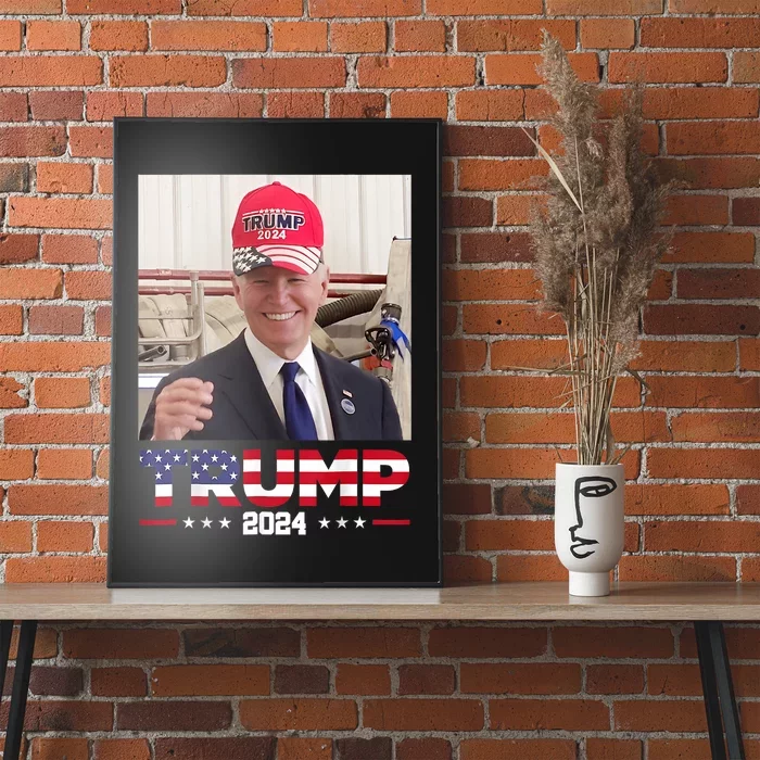 Joe Biden Wearing A Trump Hat Poster