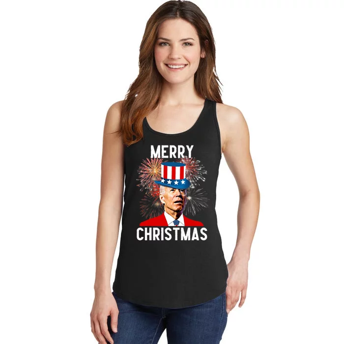 Joe Biden Xmas Merry Christmas For Funny 4th Of July Ladies Essential Tank