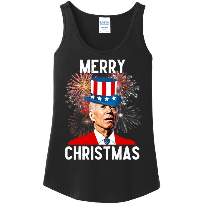 Joe Biden Xmas Merry Christmas For Funny 4th Of July Ladies Essential Tank