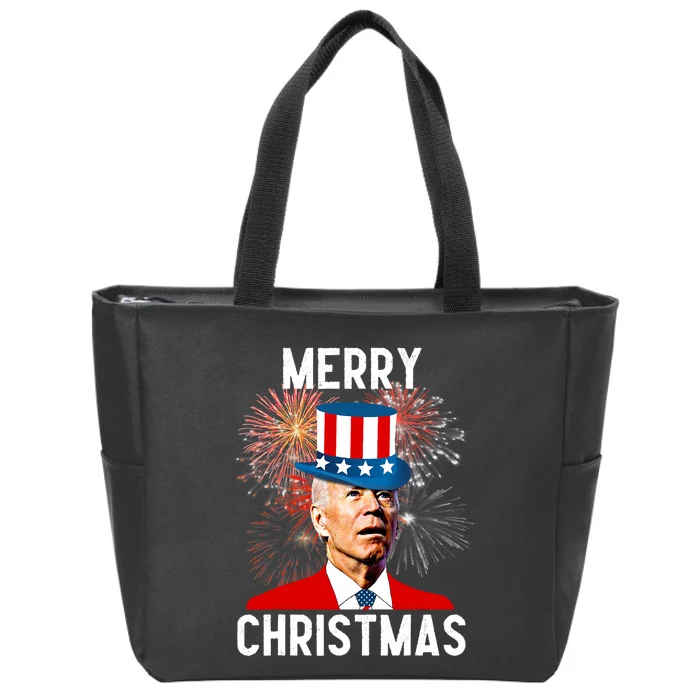 Joe Biden Xmas Merry Christmas For Funny 4th Of July Zip Tote Bag