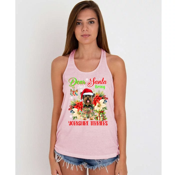 Just Bring Yorkshire Terriers Christmas Flowers Santa Dog Gift Women's Knotted Racerback Tank