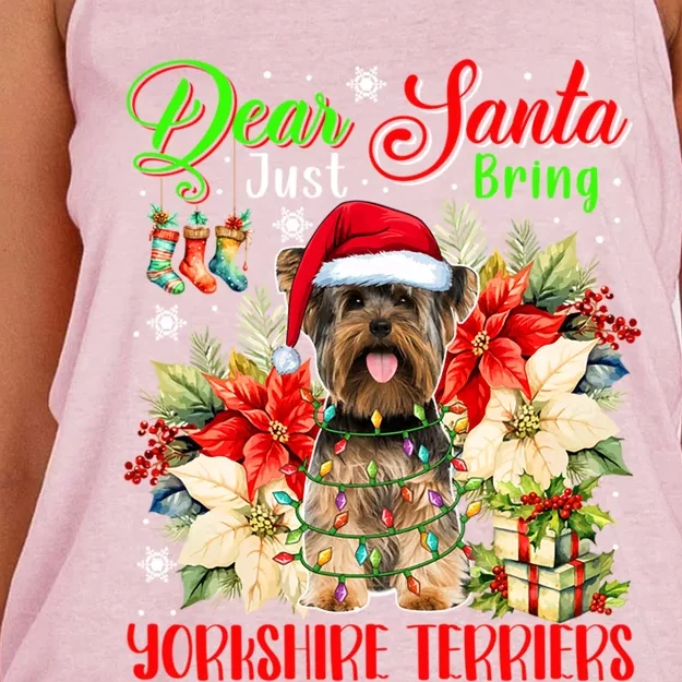 Just Bring Yorkshire Terriers Christmas Flowers Santa Dog Gift Women's Knotted Racerback Tank