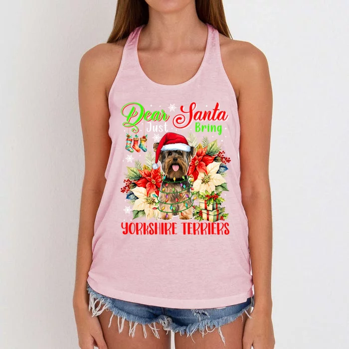 Just Bring Yorkshire Terriers Christmas Flowers Santa Dog Gift Women's Knotted Racerback Tank